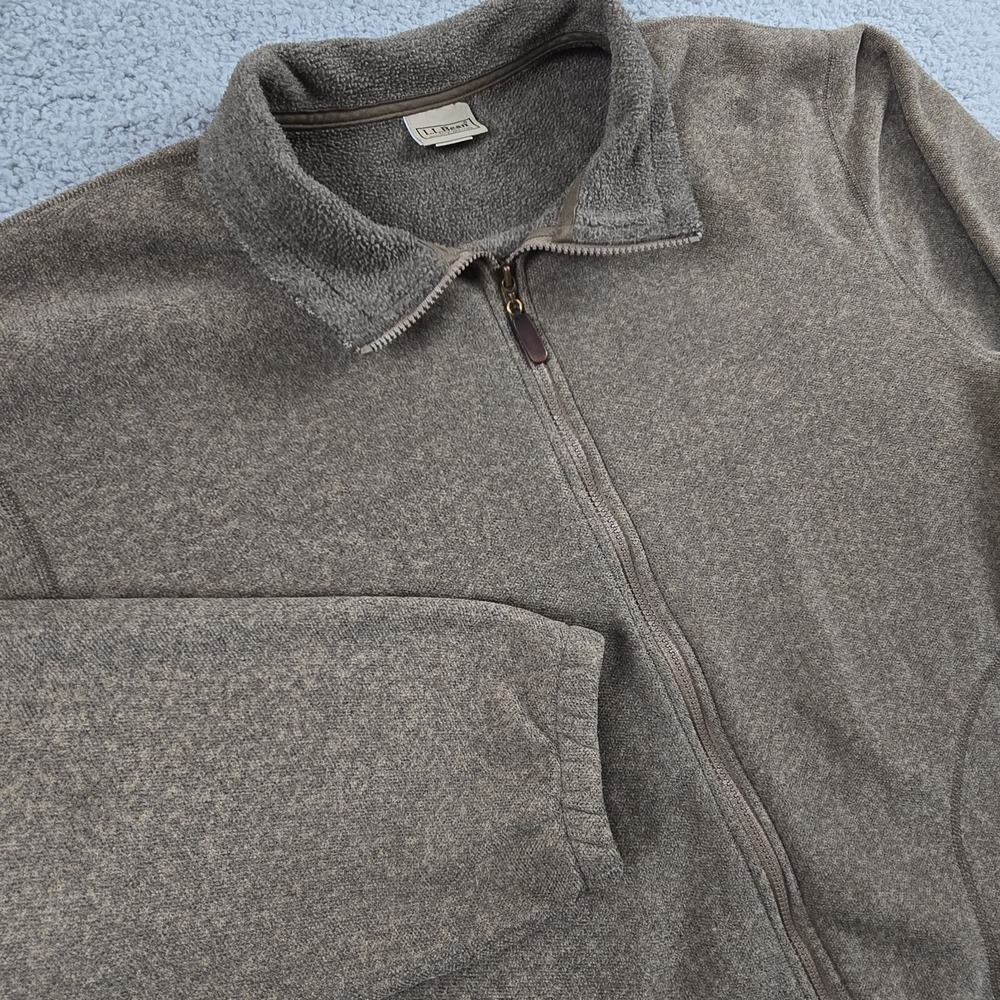LL‎ Bean Sweater Fleece Full Zip Mens Large Brown Heavy Weight